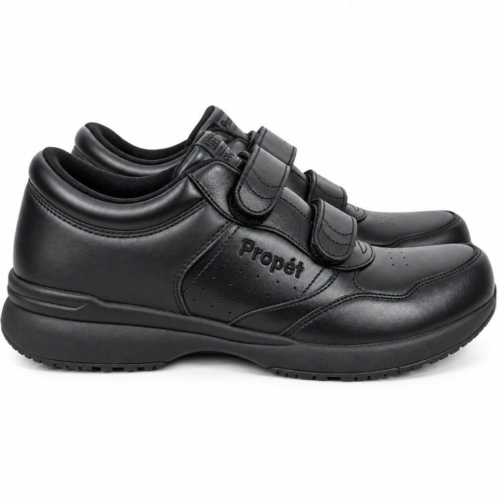 Propet LifeWalker Strap Mens 10 M Black Leather Walking Shoes M3705 Comfort